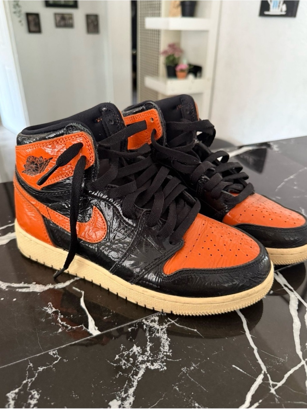 Nike Kids High-Top Sneakers in Orange and Black